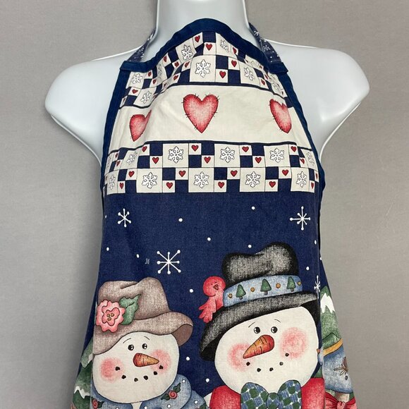 Holiday Apron Winter Christmas Snowman Country Twee Handmade Festive Cottage - Picture 3 of 11